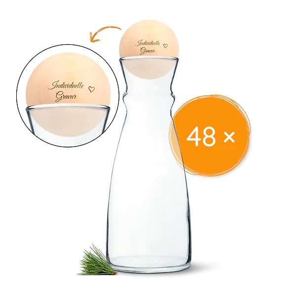 48 Stk. Wasserkaraffe Nimbus (1 Liter) + Zirbenkugel (7cm) mit individueller Gravur
